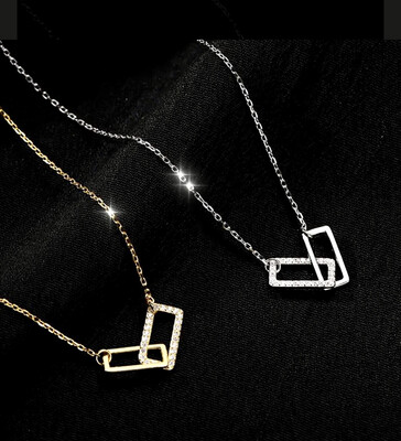 Double Square Ketting - Ketting Met Zircon Steentje - Sterling Zilver - Gold Plated - Cadeau tip
