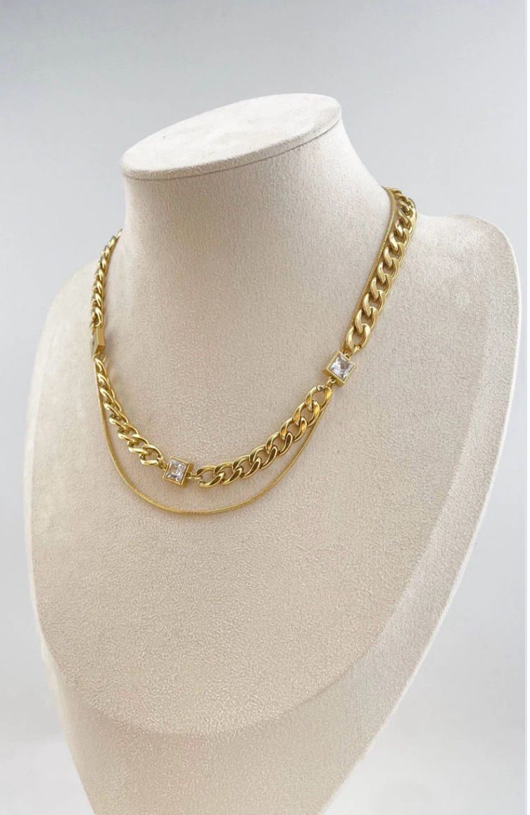Layered Chain Ketting met Steendetail – Goud- of Zilverkleurig