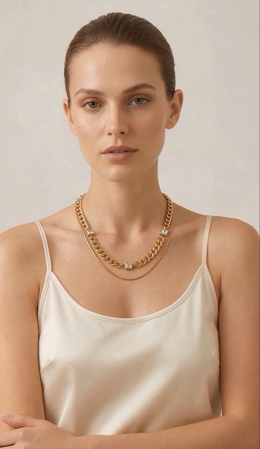 Layered Chain Ketting met Steendetail – Goud- of Zilverkleurig