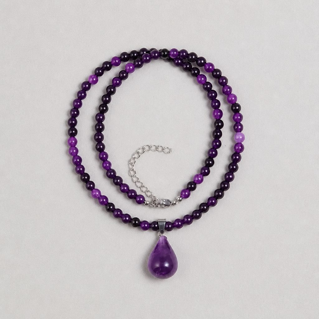 Amethyst Drop Kralenketting – Paarse Druppelhanger
