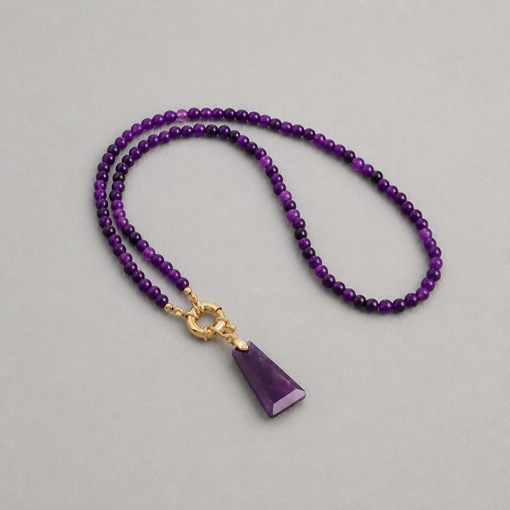 Violet Essence Kralenketting met Hanger – Paars &amp; Goudkleurig- Natuurlijke Amethist Kralen