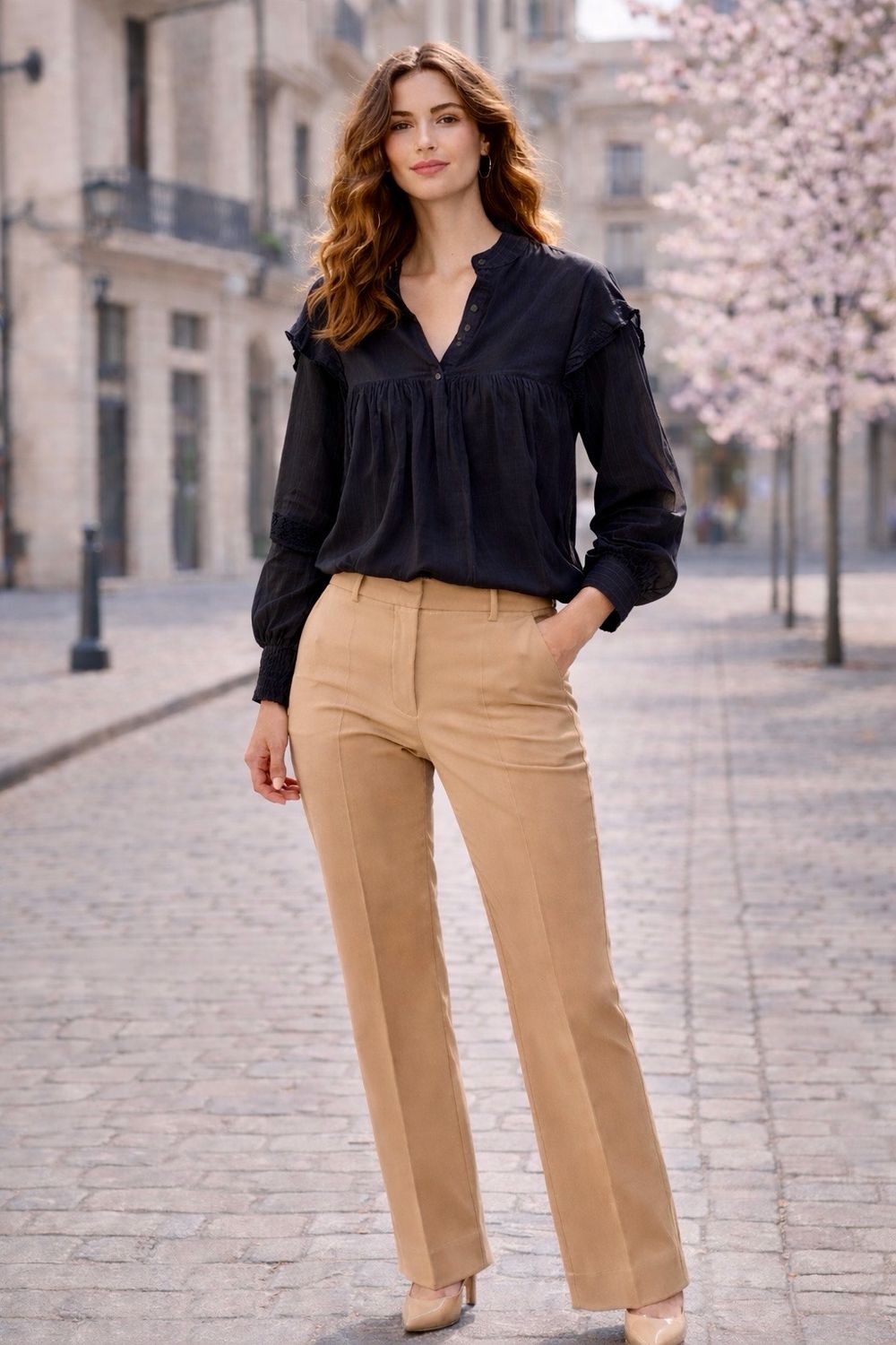 Frivole Top - Luchtige Top - Zwarte Top -Top met lange mouwen - Losse top - Top voor dames - Top voor vrouwen - Zwarte Blouse