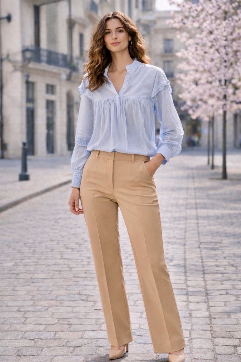 Frivole Top - Luchtige Top - Top Met Lange Mouwen - Losse top - lichte blauw - Top voor dames - Lente / Zomer top - Frivole Blouse