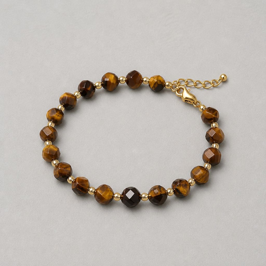 Natural Tiger Eye Armband – Natuurlijke Tijgeroog &amp; Goudkleurige Details
