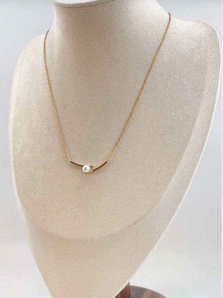 Minimalistische Ketting met Gouden Bar &amp; Parel