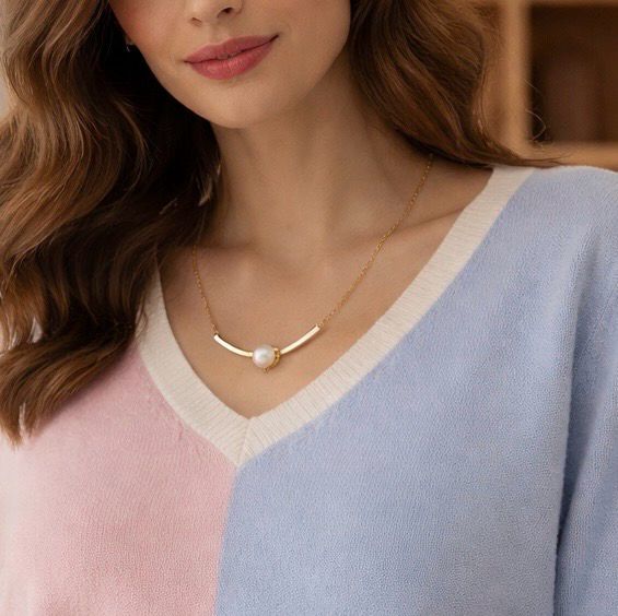 Minimalistische Ketting met Gouden Bar &amp; Parel
