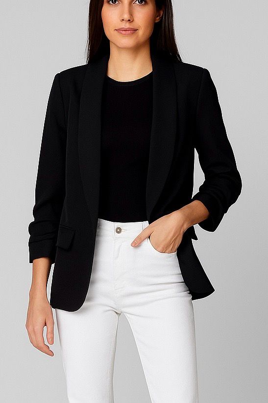 Blazer Met Opgestroopte Mouwen - Blazer Met Drie Kwart Mouwen - Lente/ Zomer Blazer