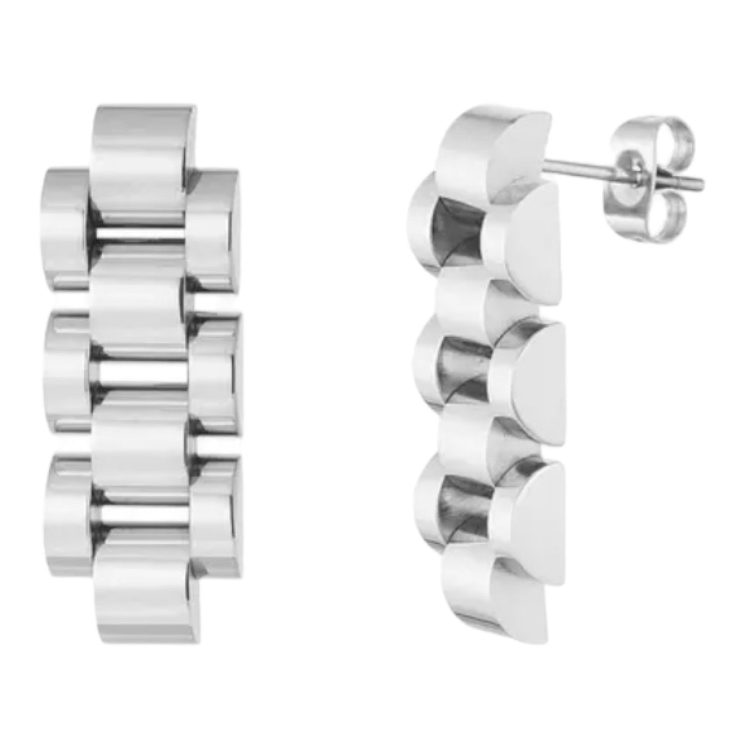 Lange Schakel Oorbellen - Stainless Steel Oorbellen - 100% Waterproof - Nikkel Vrij - Lange Hang Oorbellen, Kleur: Zilver