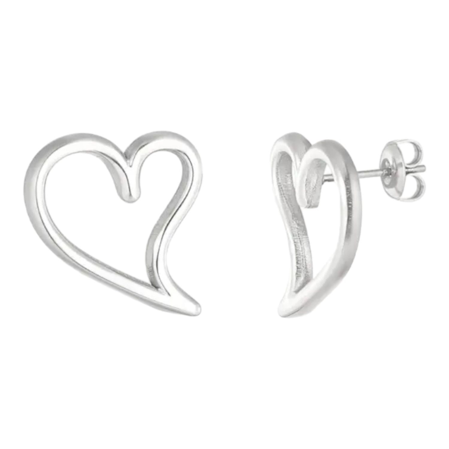 Open Hart Oorbellen - Oorbel Stekers - Stainless Steel Oorbellen - Nikkelvrij Oorbellen - Cadeau Tip - Cadeau Voor Haar, Kleur: Zilver