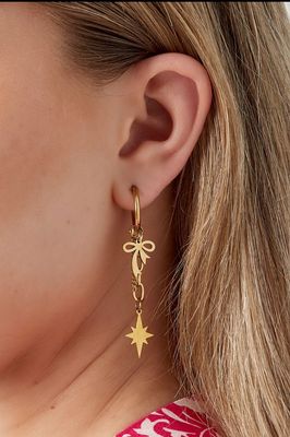 Hang Oorbellen Met Strikjes En Ster - Stainless Steel oorbellen - Lange hang oorbellen