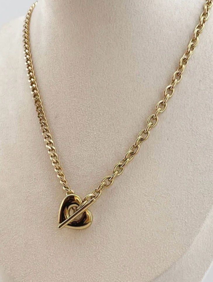 Goudkleurige- Zilverkleurige Chain Ketting met Hart Toggle Sluiting