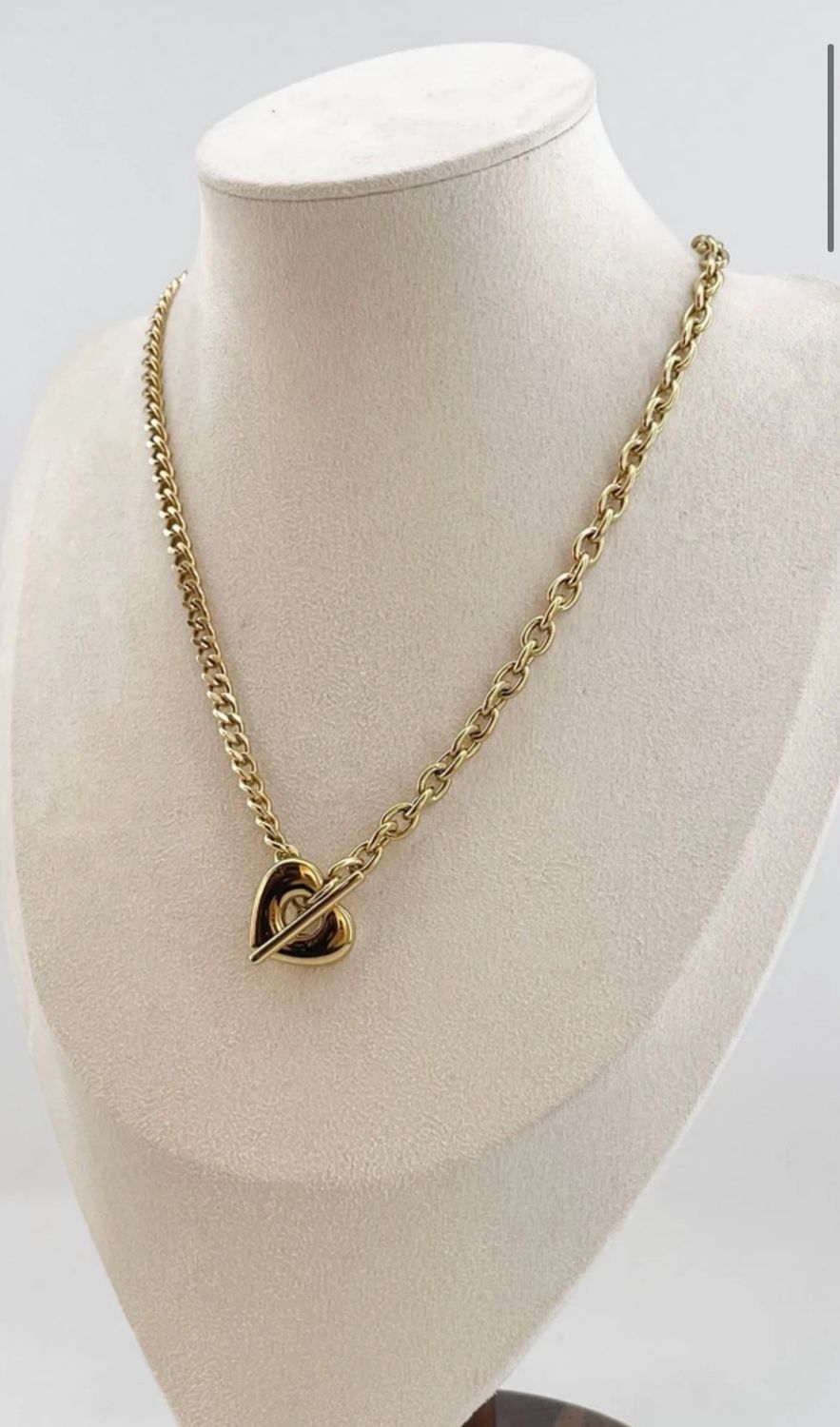 Goudkleurige- Zilverkleurige Chain Ketting met Hart Toggle Sluiting