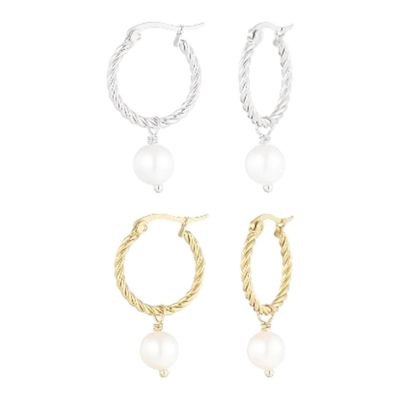 Gedraaide Ring Oorbellen Met Parel - Stainless Steel oorbellen - Hoops met parel Gedraaide Ring Oorbellen Met Parel - Stainless Steel oorbellen - Hoops met parel