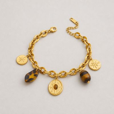 Stainless Steel Charm Armband – Spiritual Tiger Eye Compass Gold Bracelet