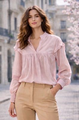 Evelyn Top - Luchtige Top - Dusty Pink - Losse Top - Top Met Lange Mouwen - Top Voor Vrouwen - Roze Top - Roze Blouse