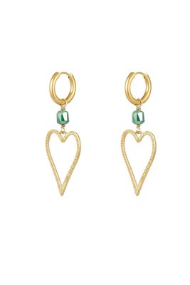Heart &amp; Stone Earrings - Hart Oorbellen - Lange Oorbellen Met Hart - Stainless Steel Oorbellen - Nikkelvrij Oorbellen - Oorbellen Voor Vrouwen