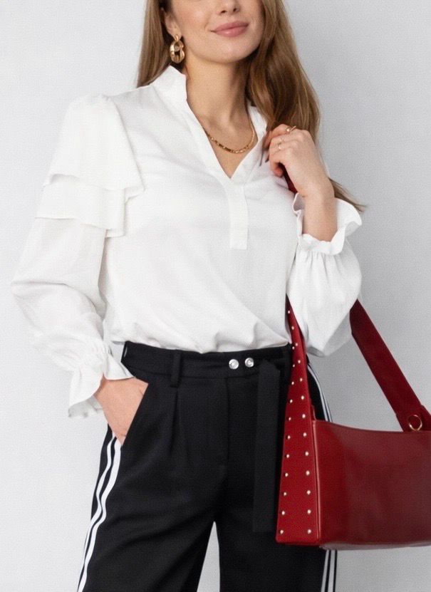 Ruffle Blouse- Top met lange mouwen- Witte blouse - Wit hemd - Blouse met lange mouwen - Lente /Zomer collectie