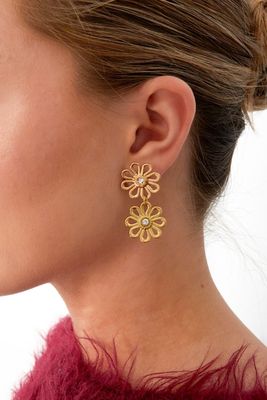 Flower Power Oorbellen - Stainless Steel Oorbellen - Bloem Oorbellen - Goudkleurige Oorbellen