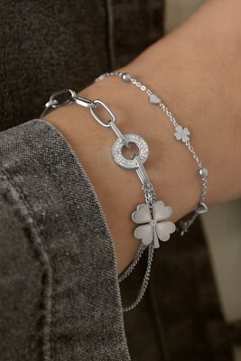 Lucky Charm Armband Zilverkleurig- Stainless Steel Armband - Armband Voor Dames