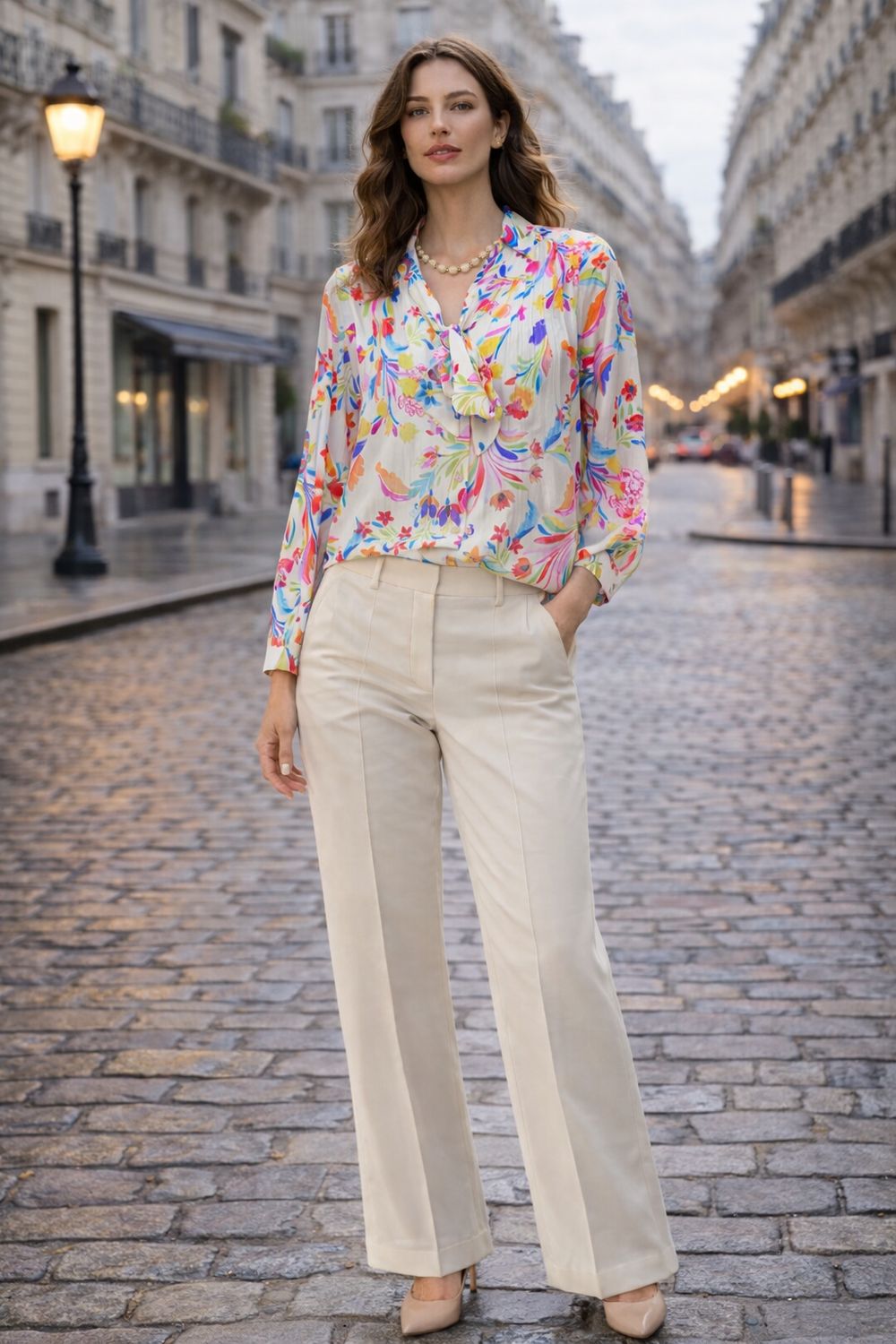 Elegante Blouse Met Bloemenprint Voor Vrouwen- HemdsBlouse Met Sierlijke Strik