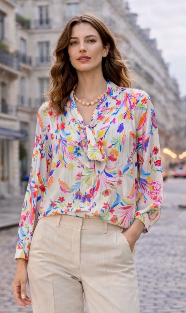 Elegante Blouse Met Bloemenprint Voor Vrouwen- HemdsBlouse Met Sierlijke Strik