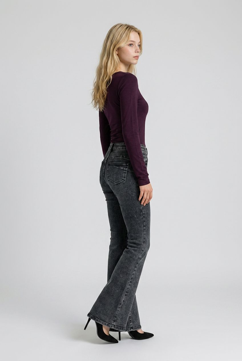 Push Up Flared Jeans – Antraciet Grijs | High Waist