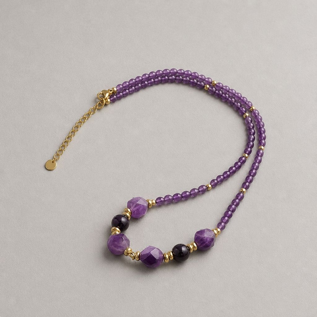 Améthyste Glow Kralenketting – Paars met Goudkleurige Accenten- Amethist En Agate