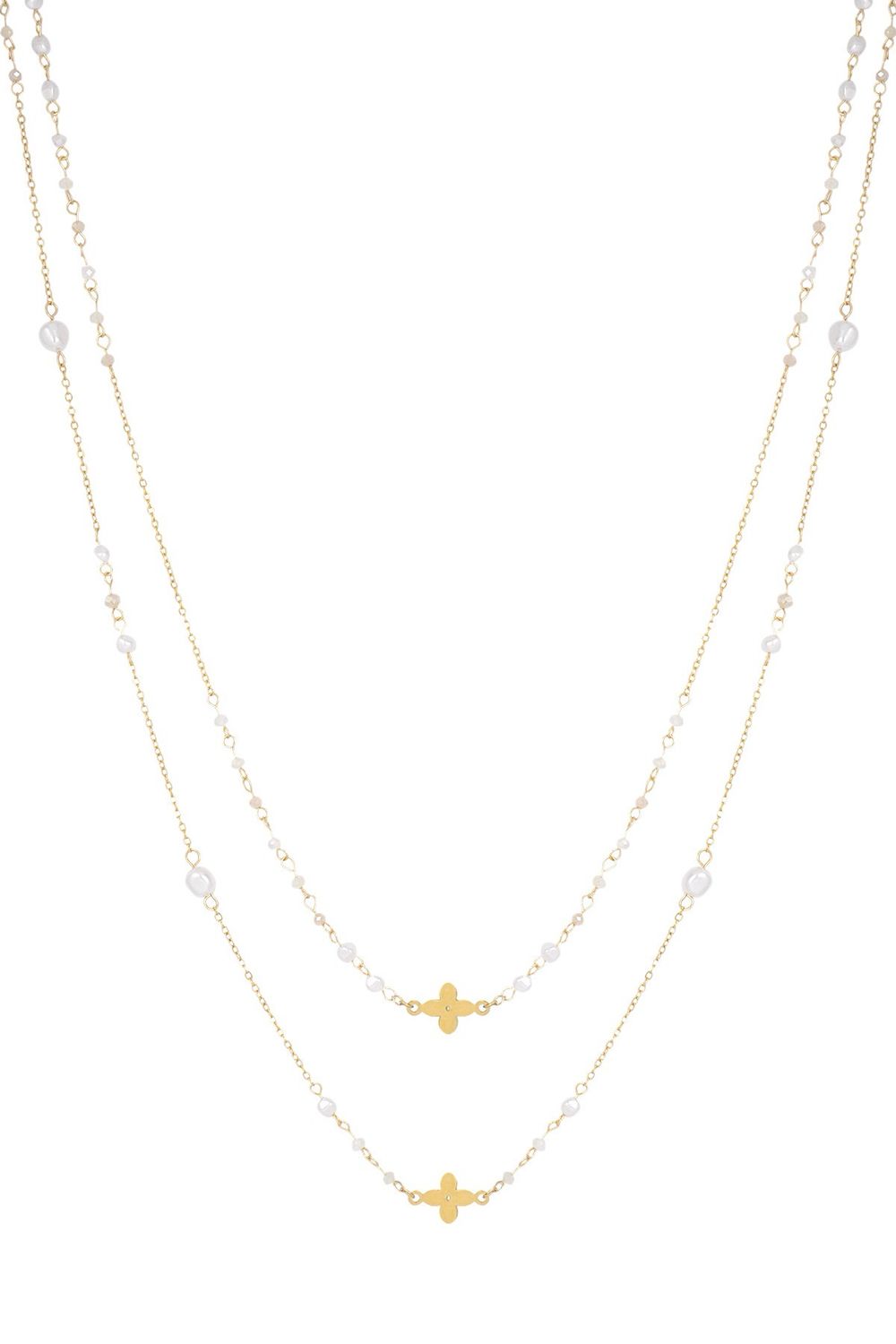 Double Clover Ketting - Lange Ketting - Dubbele Ketting - Stainless Steel Ketting- Lange Sier ketting