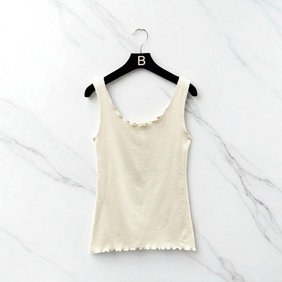 Effen Basic Rib Tanktop - Kwalitatieve Top Met Subtiele Ruffle Voor Dames