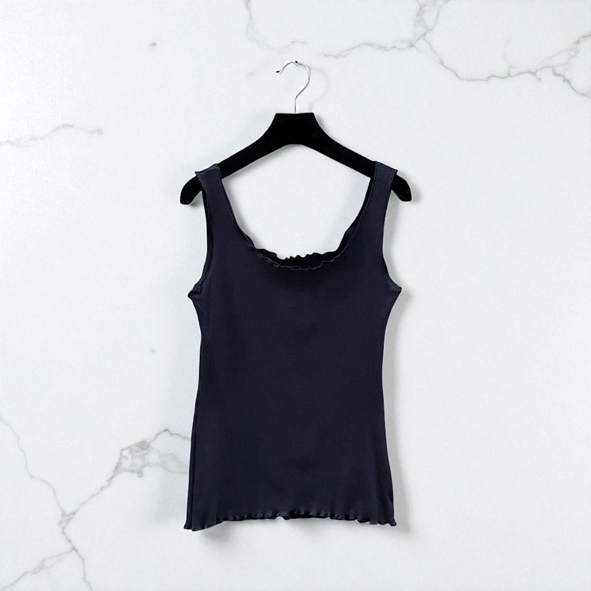 Effen Basic Rib Tanktop - Kwalitatieve Top Met Subtiele Ruffle Voor Dames