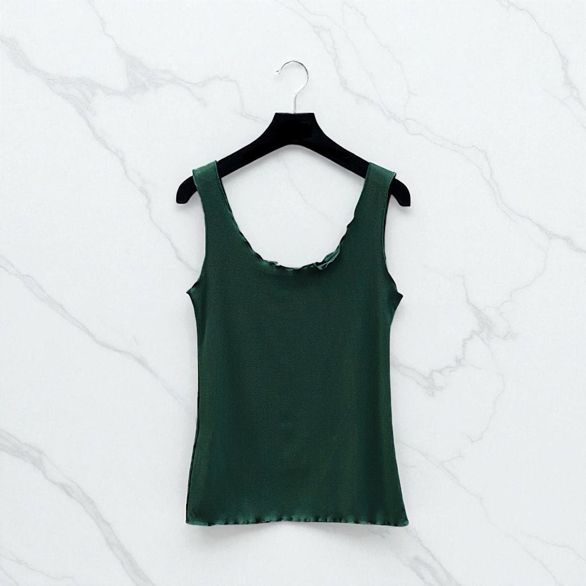 Effen Basic Rib Tanktop - Kwalitatieve Top Met Subtiele Ruffle Voor Dames