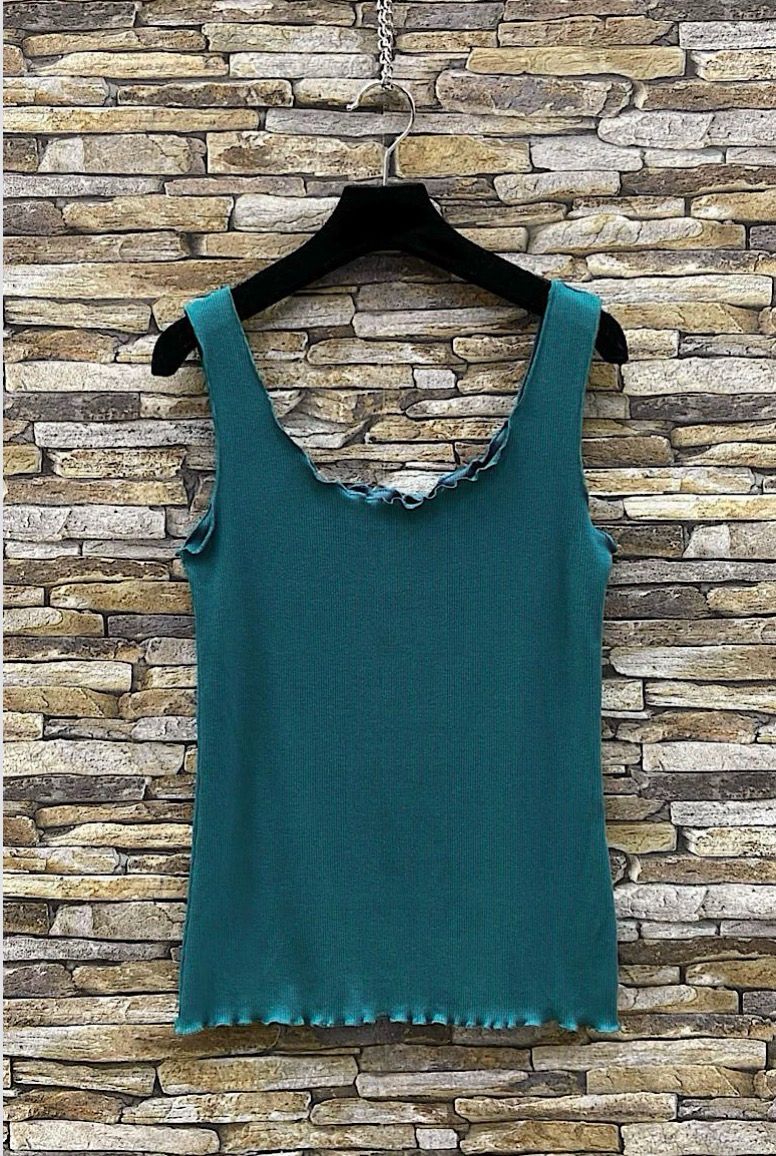 Effen Basic Rib Tanktop - Kwalitatieve Top Met Subtiele Ruffle Voor Dames