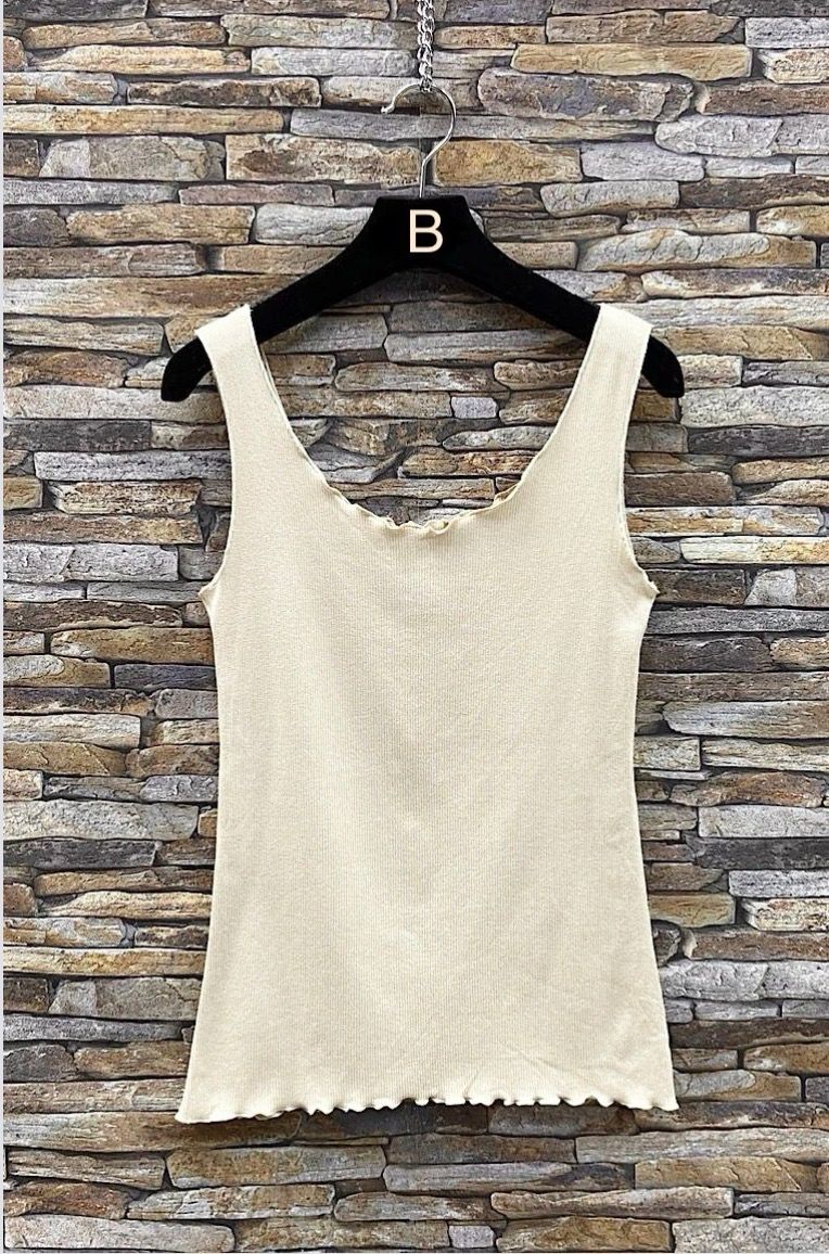Effen Basic Rib Tanktop - Kwalitatieve Top Met Subtiele Ruffle Voor Dames