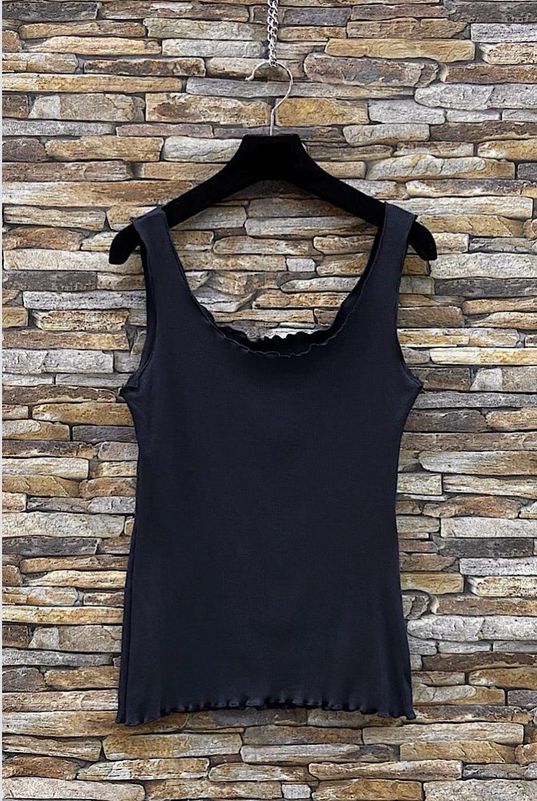 Effen Basic Rib Tanktop - Kwalitatieve Top Met Subtiele Ruffle Voor Dames