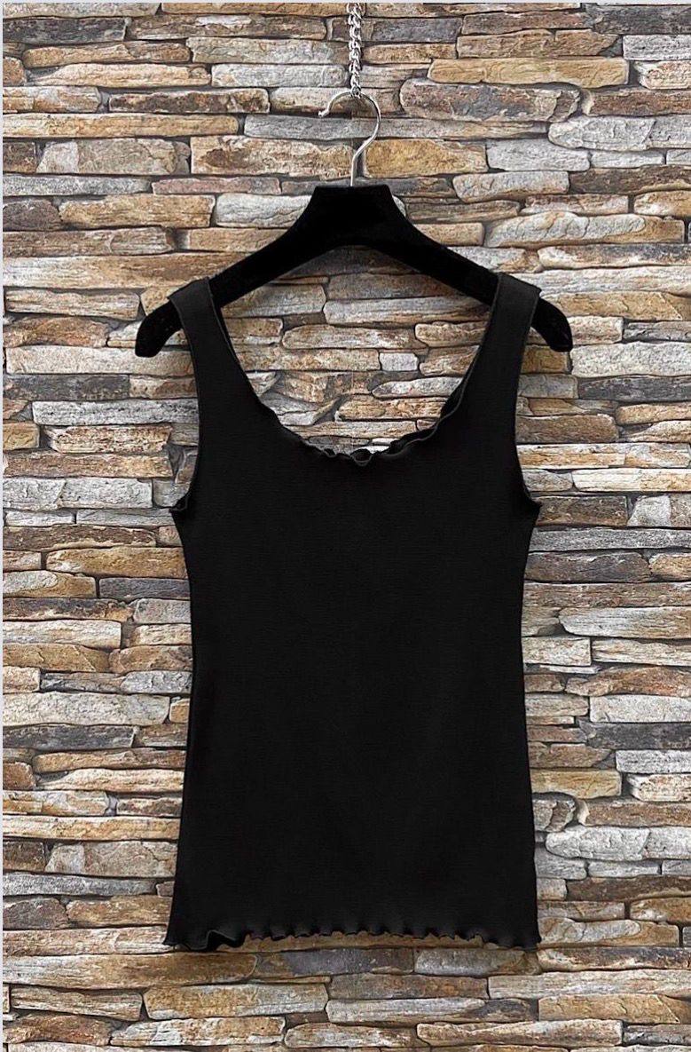 Effen Basic Rib Tanktop - Kwalitatieve Top Met Subtiele Ruffle Voor Dames