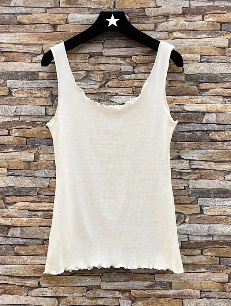 Effen Basic Rib Tanktop - Kwalitatieve Top Met Subtiele Ruffle Voor Dames