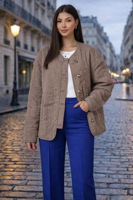 Gewatteerde jas Taupe 100% Katoen lining - Tussenjas Herfst/Winter voor dames