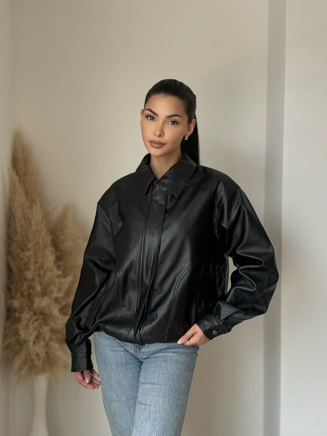 Faux leather Oversized Unisex bomber jacket- Namaakleder Tussenjas Herfst/ Winter