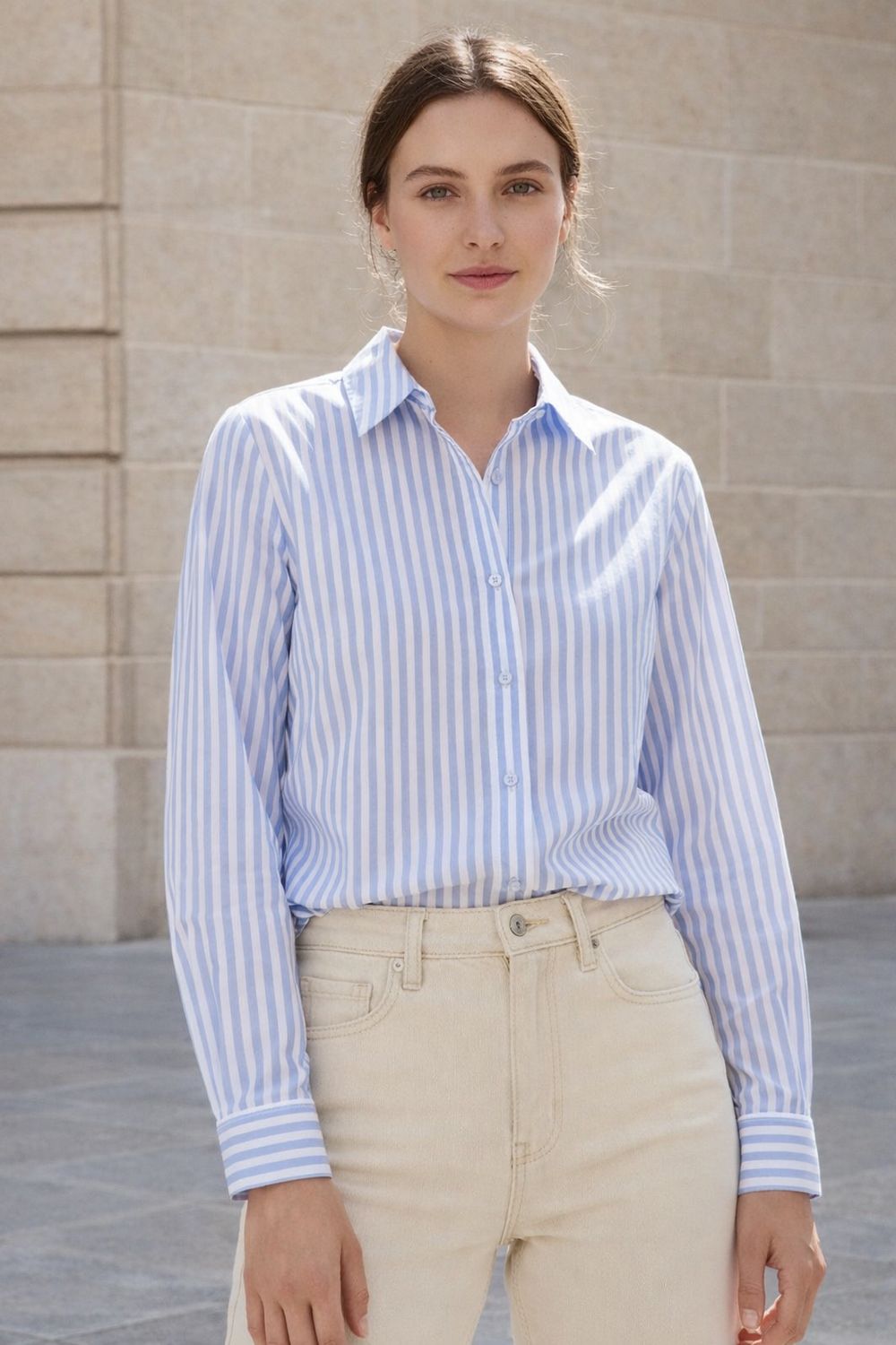 Dames Katoenen Strepen Shirt- Dames Hemd Met Strepen- Strepen blouse