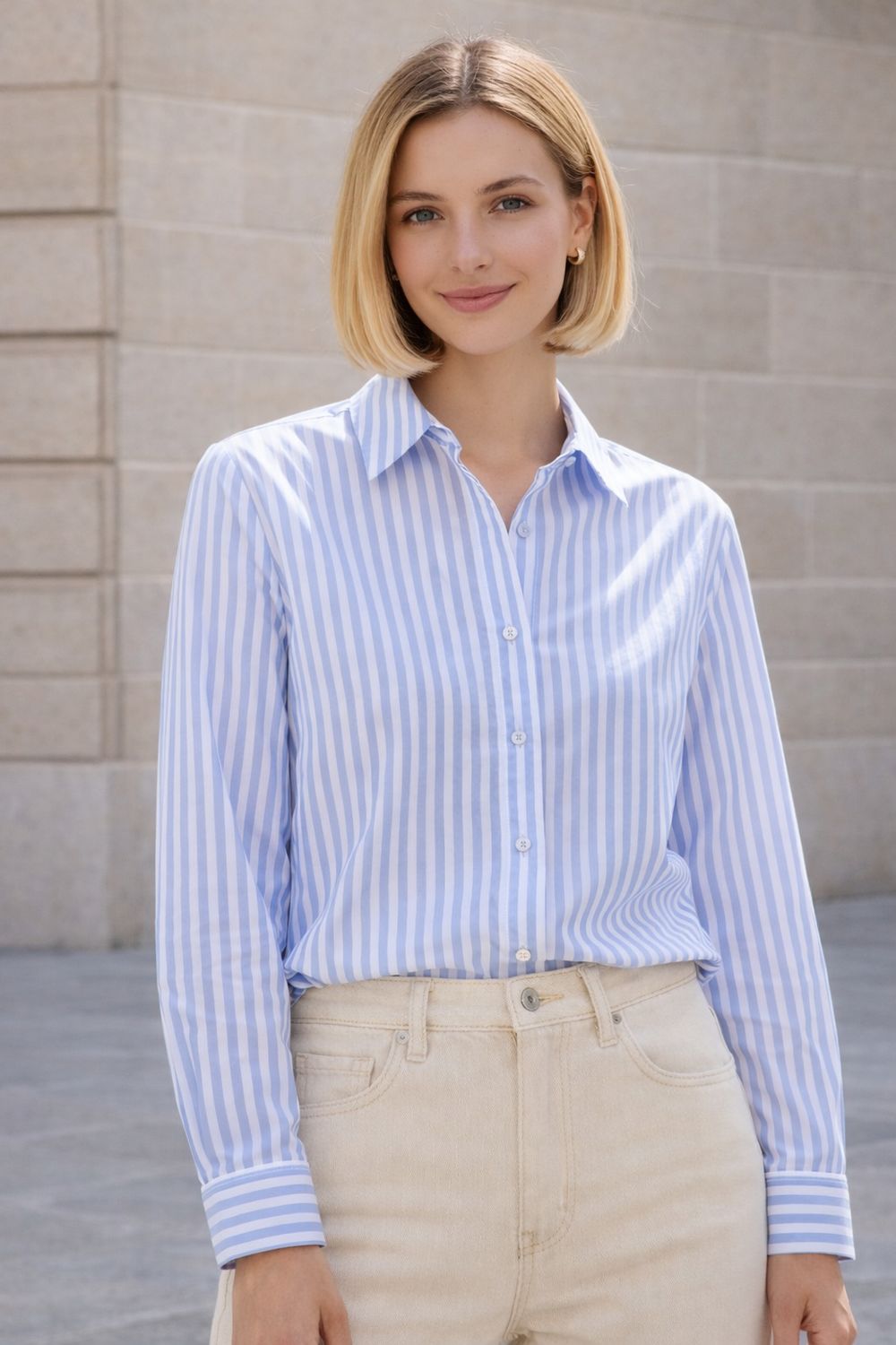 Dames Katoenen Strepen Shirt- Dames Hemd Met Strepen- Strepen blouse