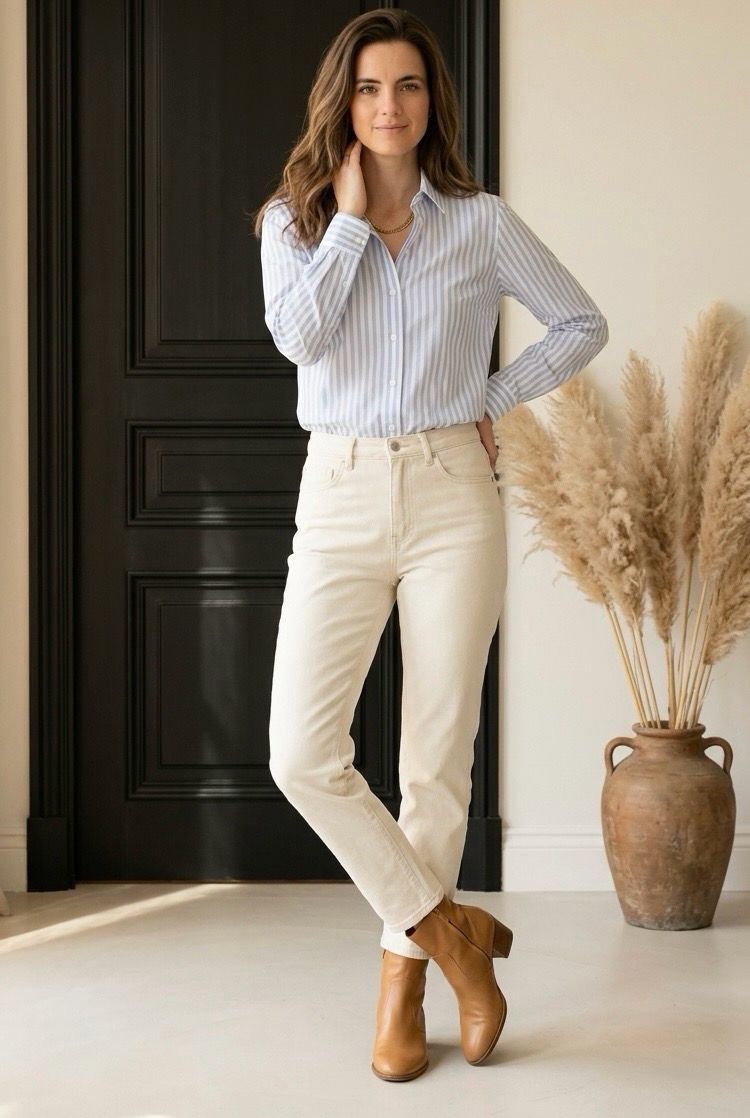 Dames Katoenen Strepen Shirt- Dames Hemd Met Strepen- Strepen blouse