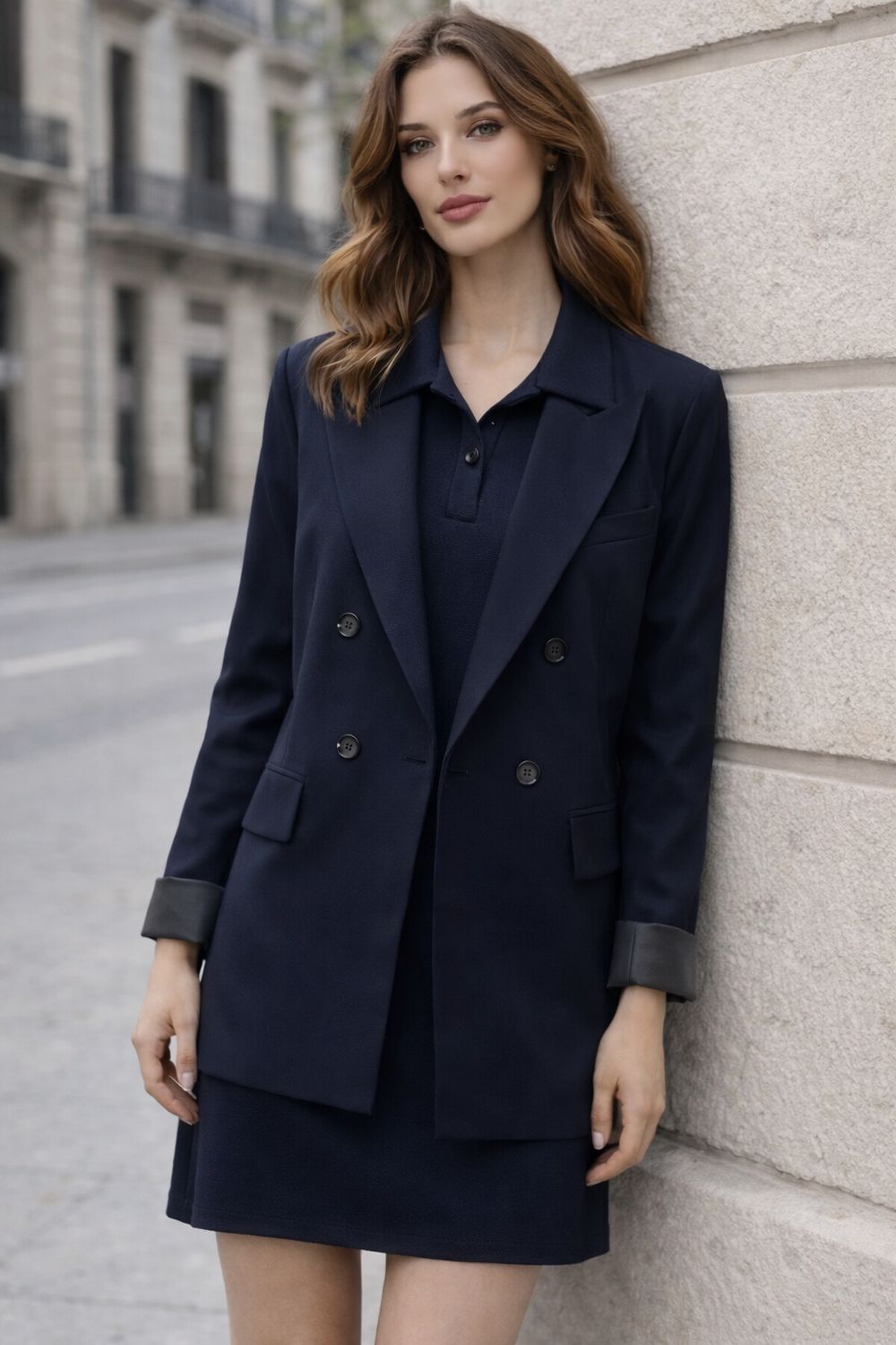 Blazer Jas Met Knoopsluiting en Binnenvoering Voor Dames