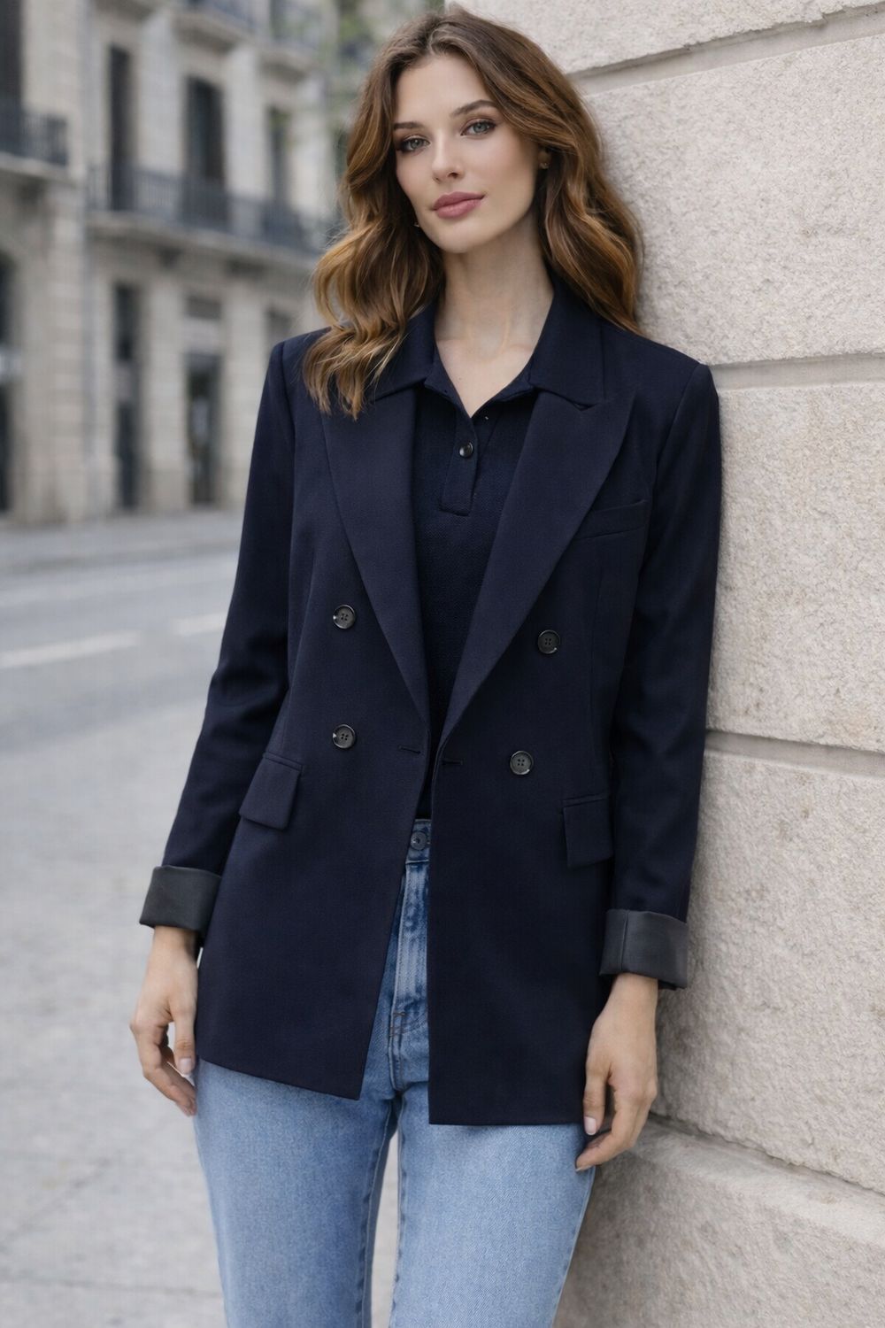 Blazer Jas Met Knoopsluiting en Binnenvoering Voor Dames