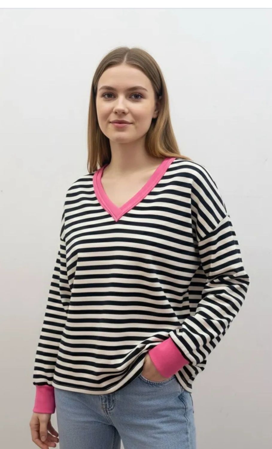 Lichte Lente/ Zomer Gestreepte V-Hals Sweater – Casual Parisian Chic