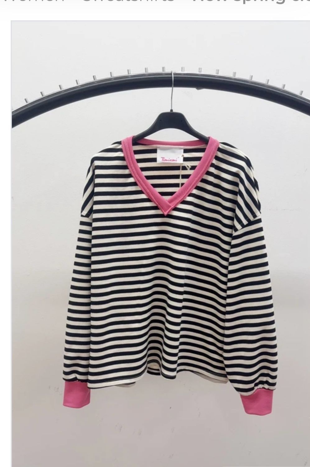 Lichte Lente/ Zomer Gestreepte V-Hals Sweater – Casual Parisian Chic