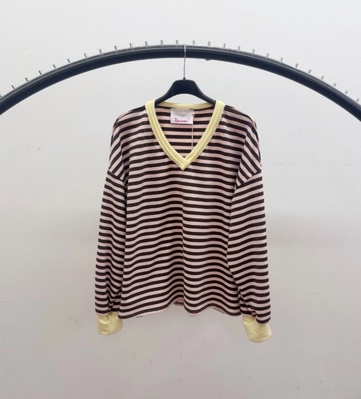 Lichte Lente/ Zomer Gestreepte V-Hals Sweater – Casual Parisian Chic