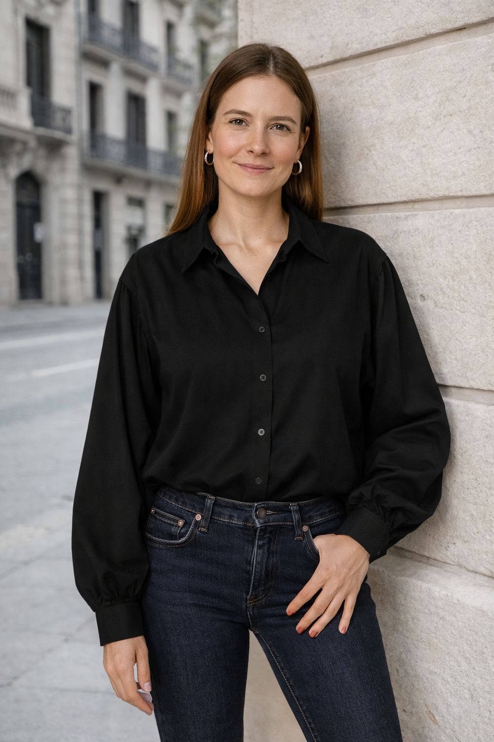 Blouse met pofmouwen dames – zwarte blouse – elegante oversized look