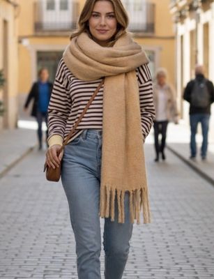 Super Zachte Sjaal met Franje – caramel bruin