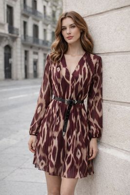 Plissé jurk met V-hals in verschillende kleuren en print – Elegante mini jurk