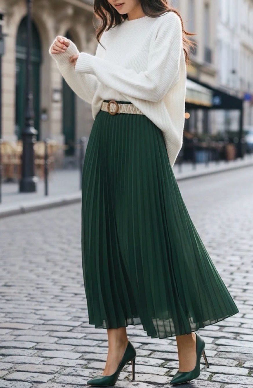 Effen kleur Vloeiende plooirok met viscose lining- midi rok met bohemian belt